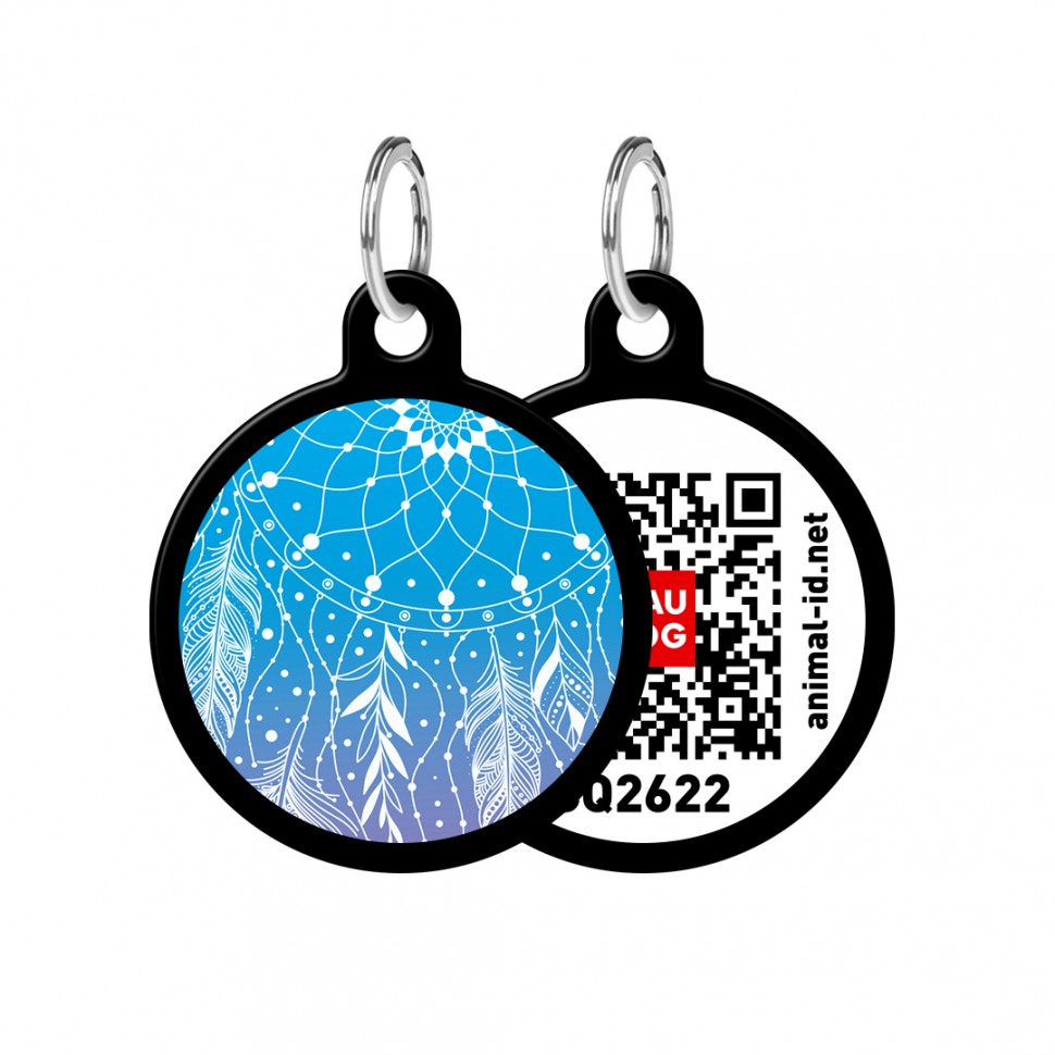 Адресник WAUDOG Smart ID с QR паспортом, рисунок "Ловец снов", круг, 30 мм, черный