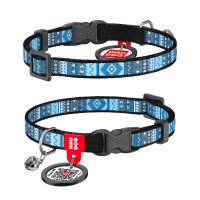 Ошейник для кота WAUDOG Nylon с QR паспортом, рисунок "Этно синий", пластиковая пряжка-фастекс Разноцветный, нейлон, Размер: XS (20-30  см)