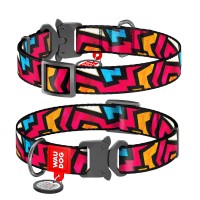 Ошейник WAUDOG Nylon с QR паспортом, рисунок "Граффити", металлическая пряжка-фастекс  Разноцветный, Нейлон (35-58 см)