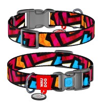 Ошейник WAUDOG Nylon с QR паспортом, рисунок "Граффити", пластиковый фастекс Разноцветный, Нейлон, Размер: XS (23-35 см)