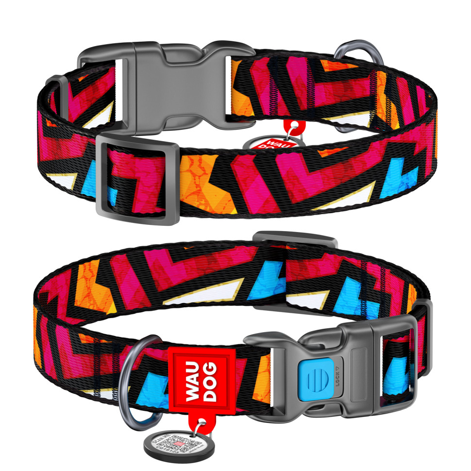 Ошейник WAUDOG Nylon с QR паспортом, рисунок "Граффити", пластиковый фастекс Разноцветный, Нейлон, Размер: XS (23-35 см)