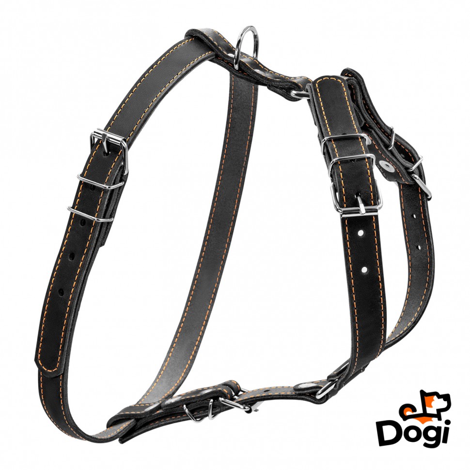 Шлея одинарная CoLLaR для мелких и средних собак черный, кожа, Обхват груди 69-81 см