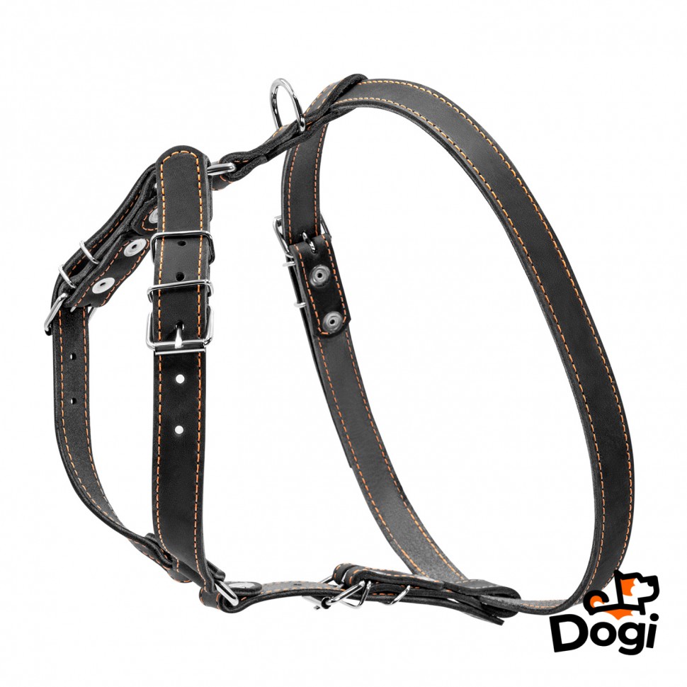 Шлея одинарная CoLLaR для мелких и средних собак черный, кожа, Обхват груди 69-81 см