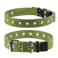 Ошейник CoLLaR безразмерный х/б тесьма со светоотражающей нитью Зеленый, брезент, Размер: L (63 см)