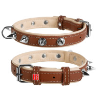 Ошейник WAUDOG Soft с шипами, коричневый верх Коричневый, кожа, Размер: S (30-39 см)