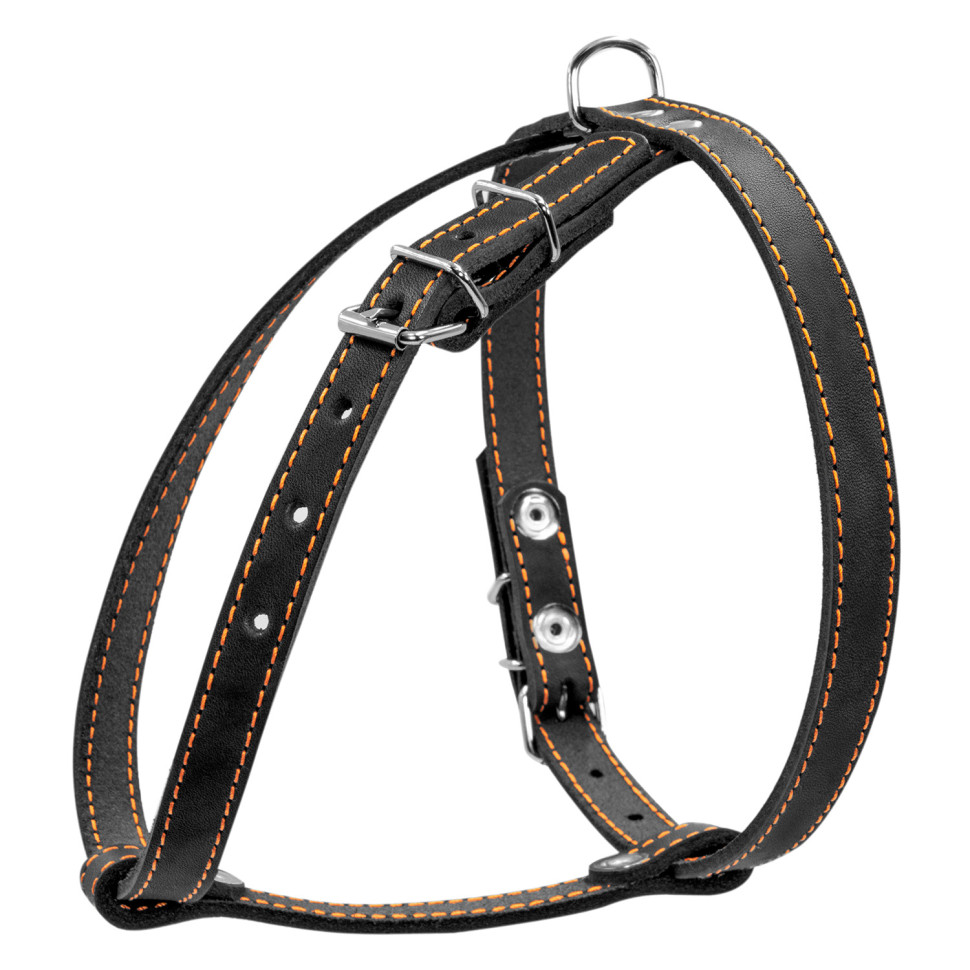 Шлея одинарная CoLLaR для мелких пород собак черный, кожа, Обхват груди 40-55 см