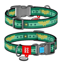 Ошейник WAUDOG Nylon с QR паспортом, рисунок "Чудо-женщина 2", пластиковая пряжка-фастекс  Разноцветный, Нейлон, Размер: XS (23-35  см)