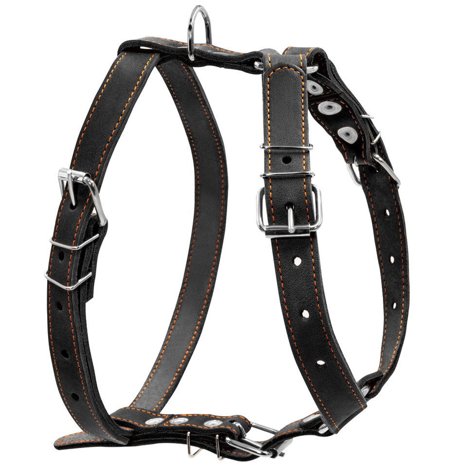Шлея одинарная CoLLaR для средних собак черный, кожа, Обхват груди 40-55 см