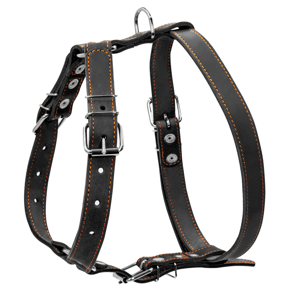 Шлея одинарная CoLLaR для средних собак черный, кожа, Обхват груди 40-55 см