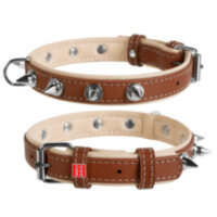 Ошейник WAUDOG Soft с шипами, коричневый верх Коричневый, кожа, Размер: XL (57-71 см)