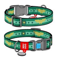 Ошейник WAUDOG Nylon с QR паспортом, рисунок "Чудо-женщина 2", пластиковая пряжка-фастекс  Разноцветный, Нейлон, Размер: M (31-49  см)