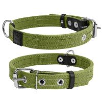 Ошейник CoLLaR двойной х/б тесьма со светоотражающей нитью Зеленый, брезент, Размер: S (31-41 см)
