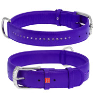 Ошейник WAUDOG Glamour со стразами Фиолетовый, кожа, Размер: S (30-44 см)