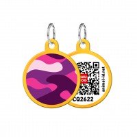 Адресник WAUDOG Smart ID с QR паспортом, рисунок "Розовый камо", круг, 25 мм, золото