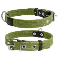 Ошейник CoLLaR двойной х/б тесьма со светоотражающей нитью Зеленый, брезент, Размер: M (41-53 см)