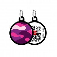Адресник WAUDOG Smart ID с QR паспортом, рисунок "Розовый камо", круг, 25 мм, черный