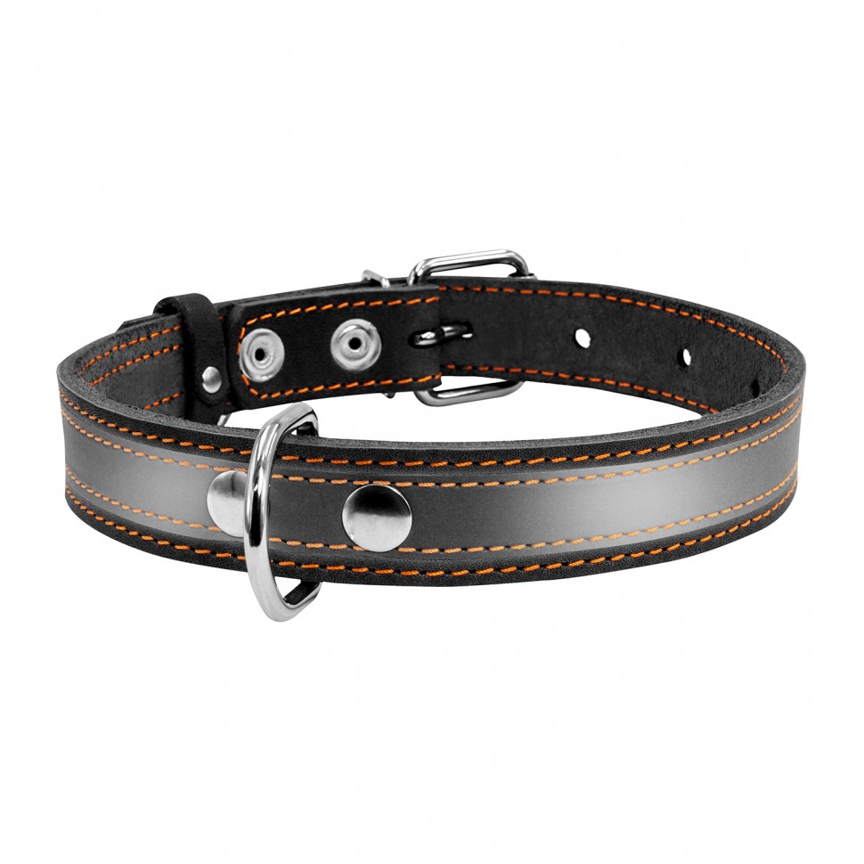 Ошейник CoLLaR со светоотражающей лентой  черный, кожа, Размер: s (32-40 см)