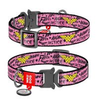 Ошейник WAUDOG Nylon с QR паспортом, рисунок "Чудо-женщина", металлическая пряжка-фастекс  Разноцветный, Нейлон, Размер: S (24-40  см)