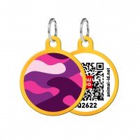 Адресник WAUDOG Smart ID с QR паспортом, рисунок "Розовый камо", круг, 30 мм, золото