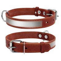 Ошейник CoLLaR со светоотражающей лентой  коричневый, кожа, Размер: s (32-40 см)