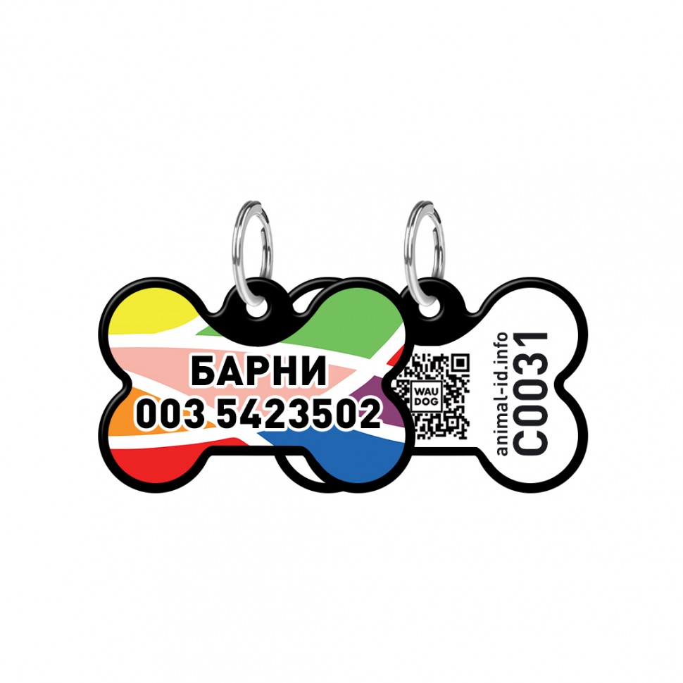 Адресник WAUDOG Smart ID с QR паспортом, рисунок "Витраж", кость,  31х21 мм, черный