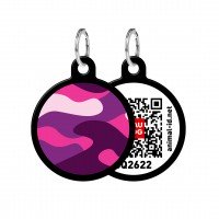 Адресник WAUDOG Smart ID с QR паспортом, рисунок "Розовый камо", круг, 30 мм, черный