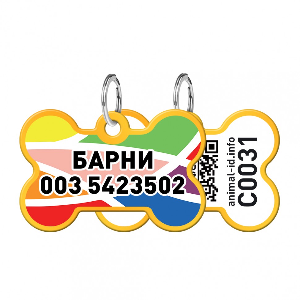 Адресник WAUDOG Smart ID с QR паспортом, рисунок "Витраж", кость,  38х25 мм, золото