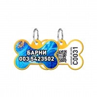 Адресник WAUDOG Smart ID с QR паспортом, рисунок "Самоцвет", кость, 31х21 мм, золото