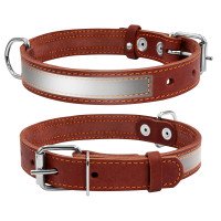 Ошейник CoLLaR со светоотражающей лентой  коричневый, кожа, Размер: M (38-50 см)