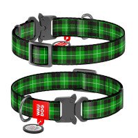 Ошейник WAUDOG Nylon с QR паспортом, рисунок "Шотландка зеленая", металлическая пряжка-фастекс Разноцветный, Нейлон, Размер:  (35-58  см)