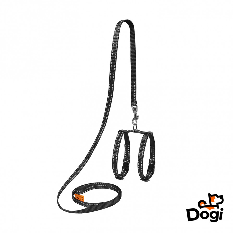 Шлея с поводком  DOG Extreme для морских свинок и декоративных крыс, регулируемая длина черный, нейлон, Обхват груди 24-27 см