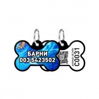 Адресник WAUDOG Smart ID с QR паспортом, рисунок "Самоцвет", кость, 31х21 мм, черный