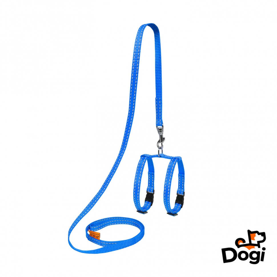 Шлея с поводком  DOG Extreme для морских свинок и декоративных крыс, регулируемая длина синий, нейлон, Обхват груди 24-27 см