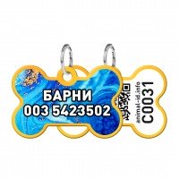 Адресник WAUDOG Smart ID с QR паспортом, рисунок "Самоцвет", кость, 38х25 мм, золото