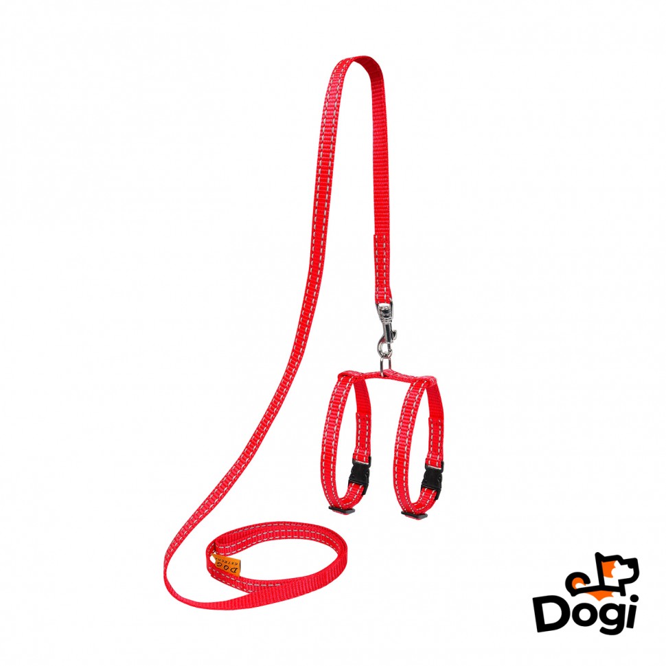 Шлея с поводком  DOG Extreme для морских свинок и декоративных крыс, регулируемая длина красный, нейлон, Обхват груди 24-27 см