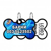 Адресник WAUDOG Smart ID с QR паспортом, рисунок "Самоцвет", кость, 38х25 мм, черный