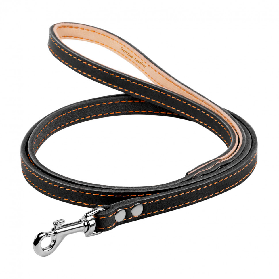 Поводок одинарный CoLLaR  с прошивкой  черный, кожа (122 см)