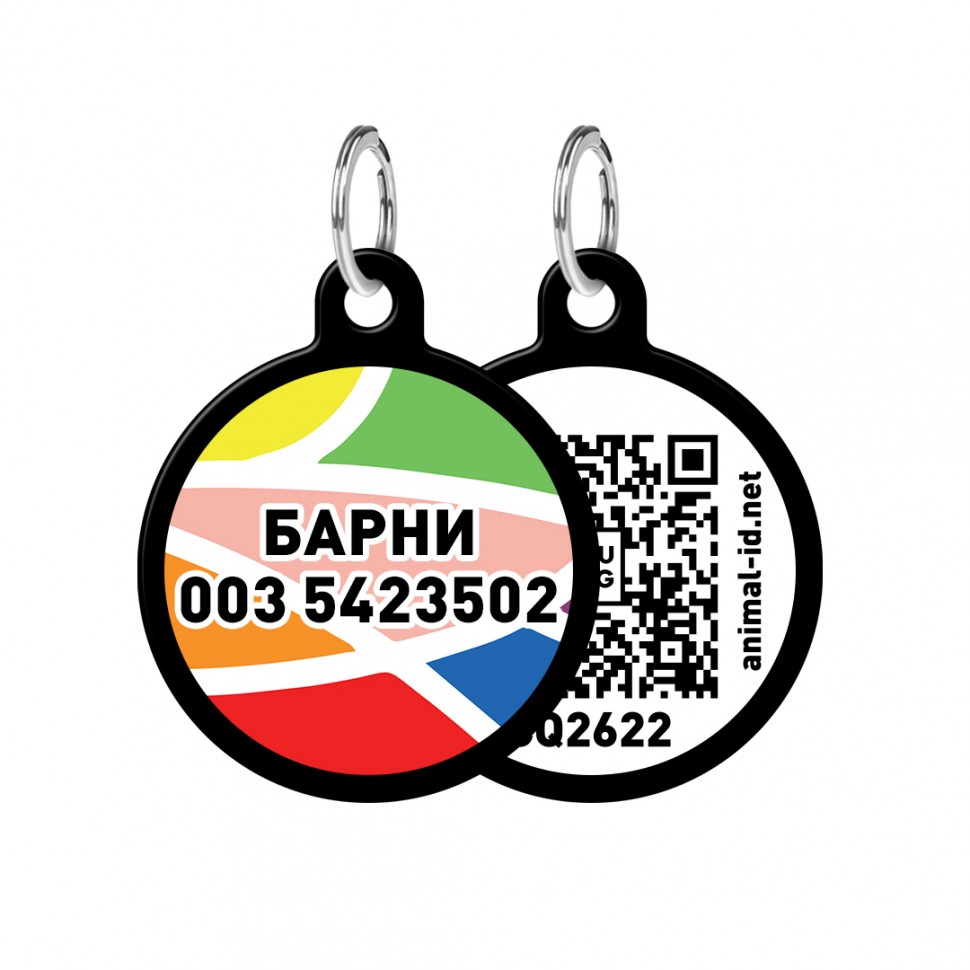 Адресник WAUDOG Smart ID с QR паспортом, рисунок "Витраж", круг, 30 мм, черный