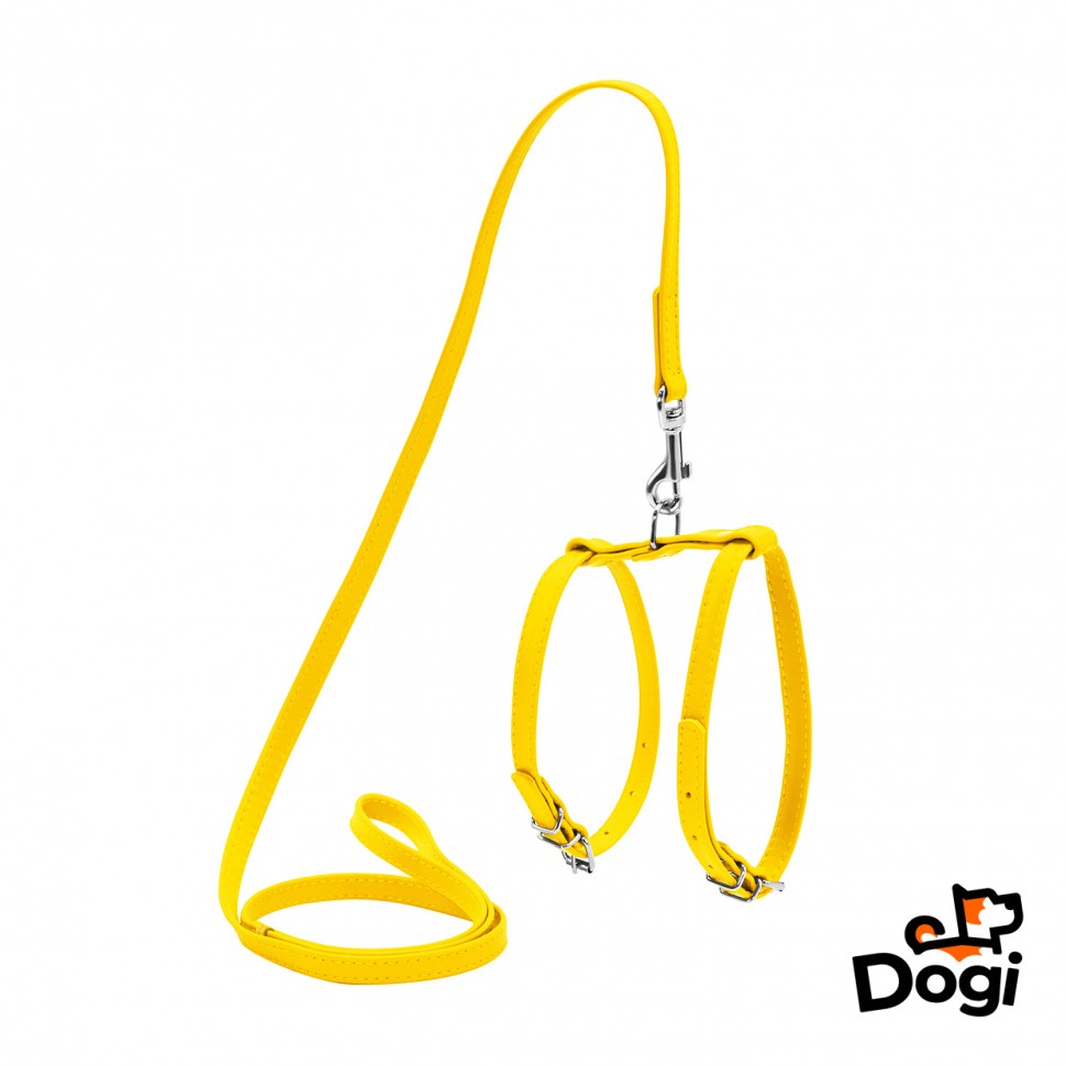 Шлея WAUDOG Glamour с поводком для кошек и мелких собак Желтый, кожа, Обхват груди 35-43 см