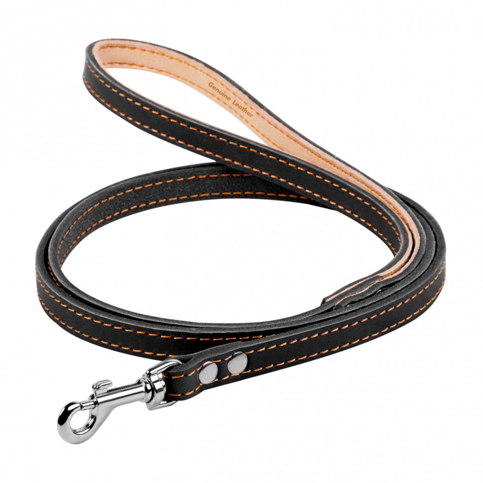 Поводок одинарный CoLLaR с прошивкой  черный, кожа (122 см)