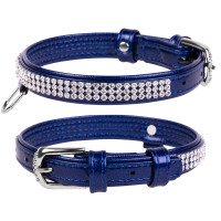 Ошейник WAUDOG Glamour "Полотно стразы" Голубой, кожа, Размер: XS (19-25 см)