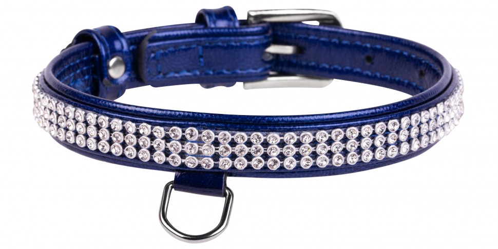 Ошейник WAUDOG Glamour "Полотно стразы" Голубой, кожа, Размер: XS (19-25 см)