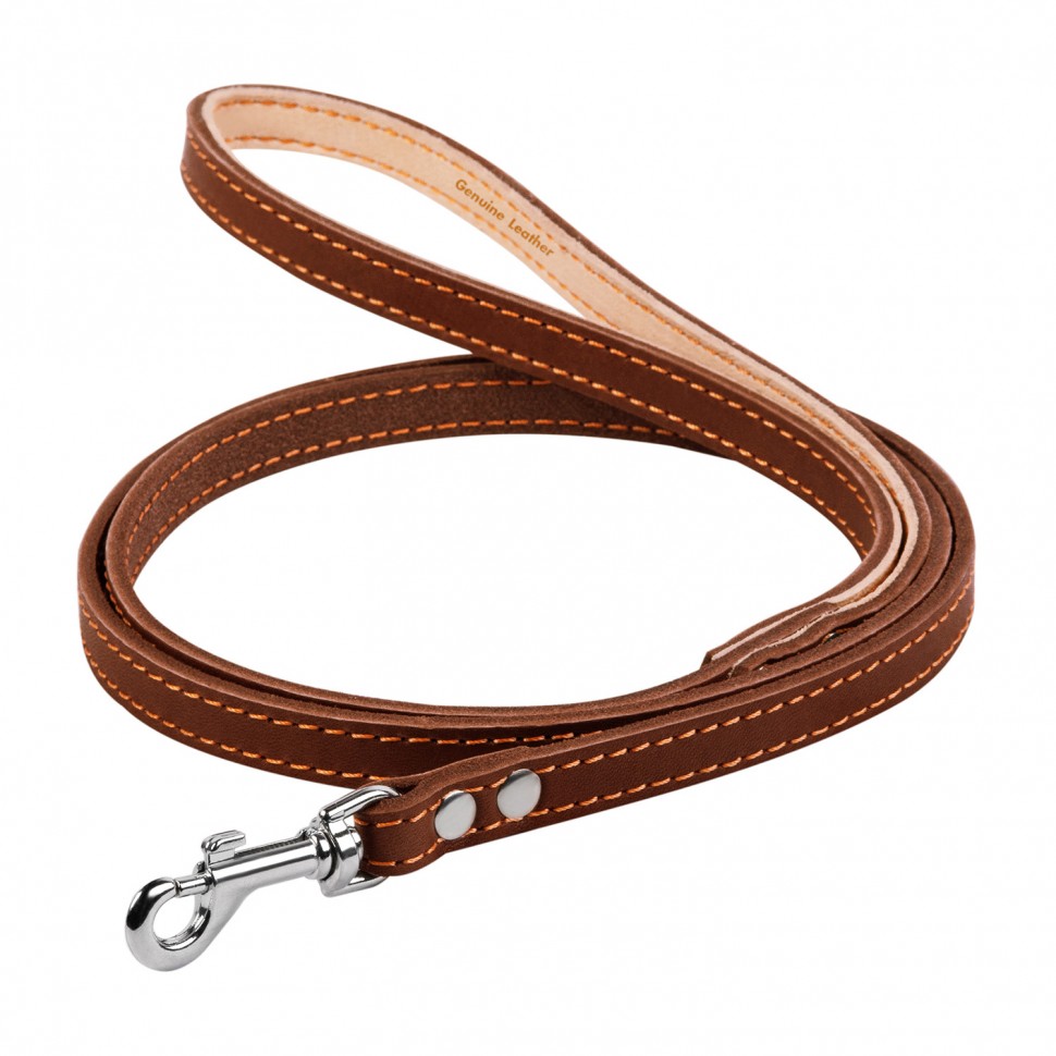 Поводок одинарный CoLLaR с прошивкой  коричневый, кожа (122 см)