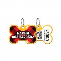 Адресник WAUDOG Smart ID с QR паспортом, рисунок "Шотландка", кость, 31х21 мм, золото