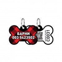 Адресник WAUDOG Smart ID с QR паспортом, рисунок "Шотландка", кость, 31х21 мм, черный