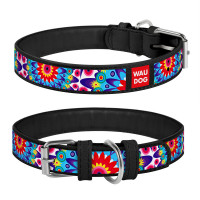 Ошейник WAUDOG Design, рисунок "Цветы"  Черный, кожа, Размер: XS (19-25 см)