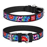 Ошейник WAUDOG Design, рисунок "Цветы"  Черный, кожа, Размер: XS (19-25 см)