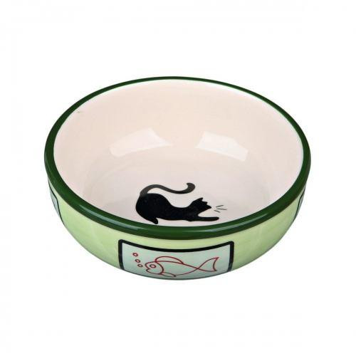 Миска керам. д/кот. с кошкой и рыбкой 0,35л/12,5см