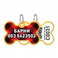 Адресник WAUDOG Smart ID с QR паспортом, рисунок "Шотландка", кость, 38х25 мм, золото