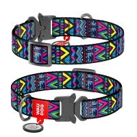 Ошейник WAUDOG Nylon с QR паспортом, рисунок "Инди", металлическая пряжка-фастекс   Разноцветный, Нейлон (35-58 см)
